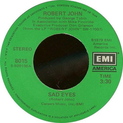Robert John - Sad Eyes (7", Single, Win)