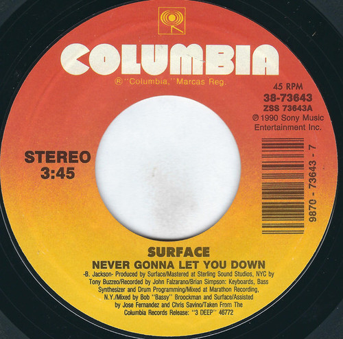 Surface - Never Gonna Let You Down (7", Single, Styrene, Car)