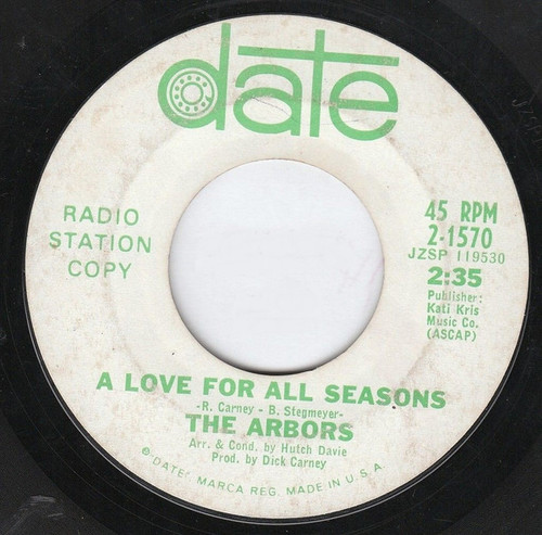 The Arbors - A Love For All Seasons (7", Single, Promo)