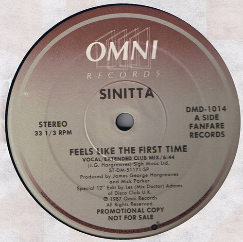 Sinitta - Feels Like The First Time (12", Promo)