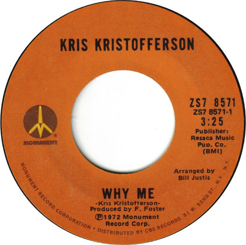 Kris Kristofferson - Why Me / Help Me (7", Single, Ter)