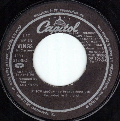 Wings (2) - Let 'Em In (7", Single, RE, Glo)