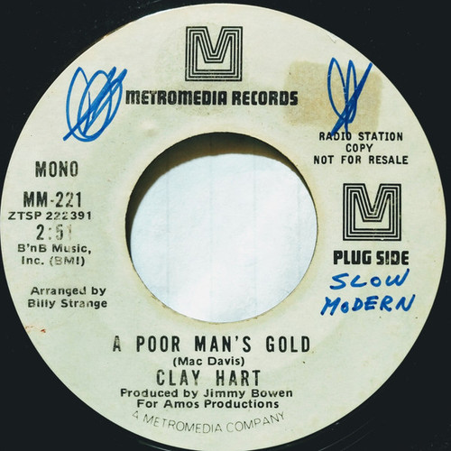 Clay Hart - A Poor Man's Gold (7", Single, Mono, Promo)