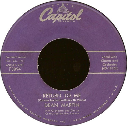 Dean Martin - Return To Me (7", Single, Scr)