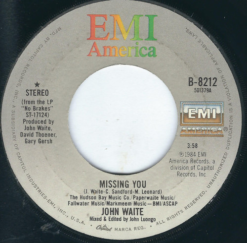 John Waite - Missing You (7", Single, Jac)