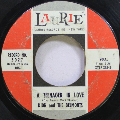 Dion And The Belmonts* - A Teenager In Love / I've Cried Before (7", Single, Mono, Styrene, Bri)