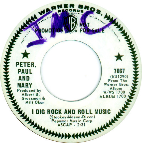 Peter, Paul & Mary - I Dig Rock And Roll Music (7", Single, Promo)