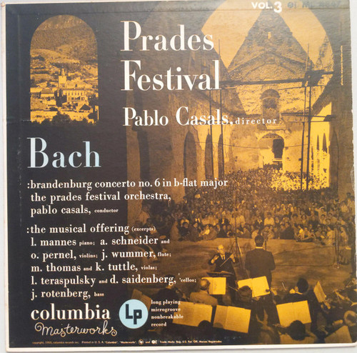Bach* / Pablo Casals - Prades Festival - Vol. 3 (LP, Album, Mono, RE)