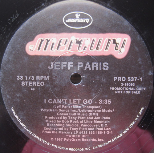 Jeff Paris - I Can't Let Go (12", Promo)