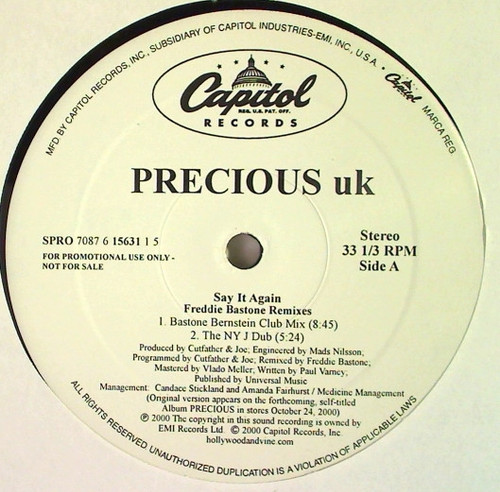 Precious UK* - Say It Again (12", Single, Promo)