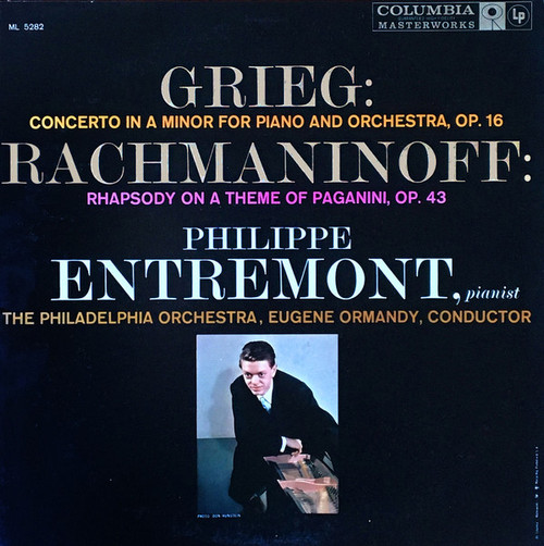 Grieg*, Rachmaninoff*, Philippe Entremont, The Philadelphia Orchestra, Eugene Ormandy - Concerto In A Minor For Piano And Orchestra, Op. 16 / Rhapsody On A Theme Of Paganini, Op. 43 (LP, Mono)
