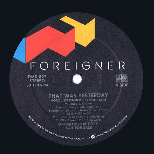 Foreigner - That Was Yesterday (12", Promo, SP)