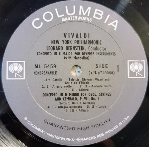 Vivaldi*, Leonard Bernstein, New York Philharmonic* - Vivaldi Four Concertos (LP, Mono, RP)