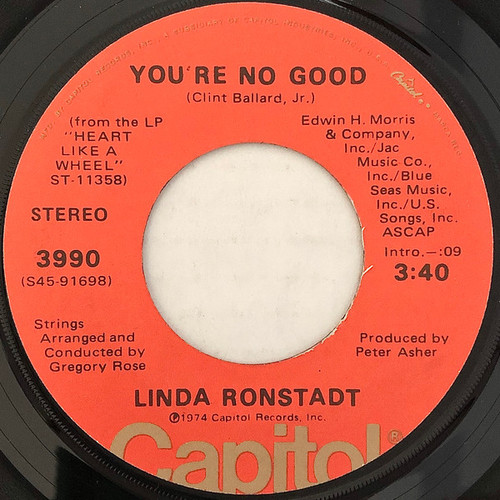 Linda Ronstadt - You're No Good (7", Single, Jac)
