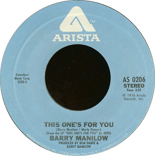 Barry Manilow - This One's For You (7")