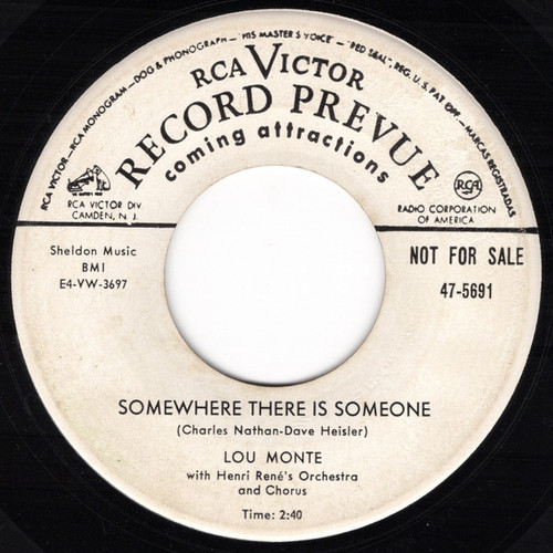 Lou Monte - Somewhere There Is Someone / Won't You Forgive Me (7", Promo)