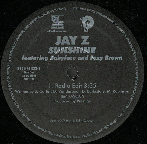 Jay Z* featuring Babyface and Foxy Brown - Sunshine (12", Single)