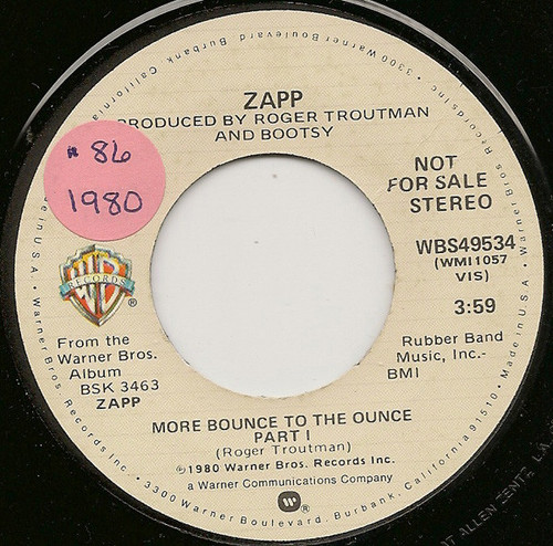 Zapp - More Bounce To The Ounce (7", Single, Mono, Promo)