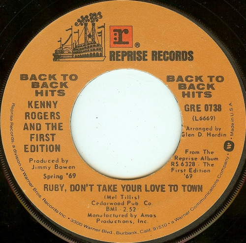 Kenny Rogers And The First Edition* - Ruby, Don't Take Your Love To Town / Reuben James (7", Jac)