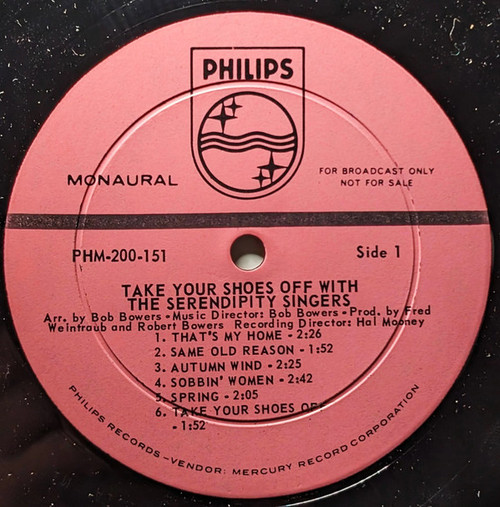 The Serendipity Singers - Take Your Shoes Off With The Serendipity Singers (LP, Album, Mono, Promo)