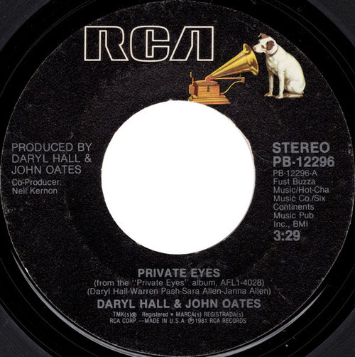 Daryl Hall & John Oates - Private Eyes (7", Styrene, Ind)