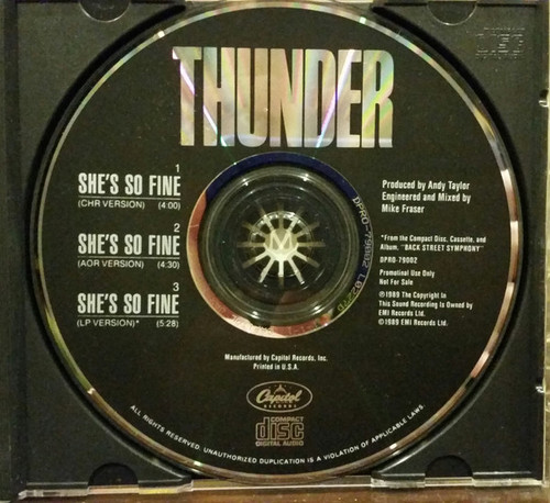 Thunder (3) - She's So Fine (CD, Single, Promo)
