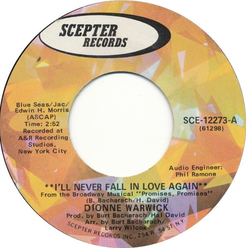Dionne Warwick - I'll Never Fall In Love Again / What The World Needs Now Is Love (7", Single, Ter)