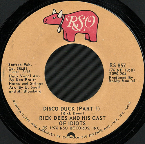Rick Dees And His Cast Of Idiots* - Disco Duck (7", Single)