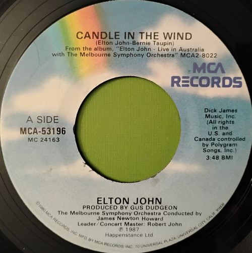 Elton John - Candle In The Wind (7", Single, Glo)