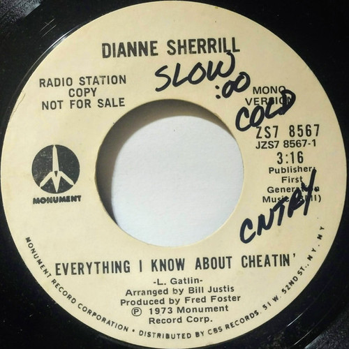Dianne Sherrill - Everything I Know About Cheatin' (7", Mono, Promo)
