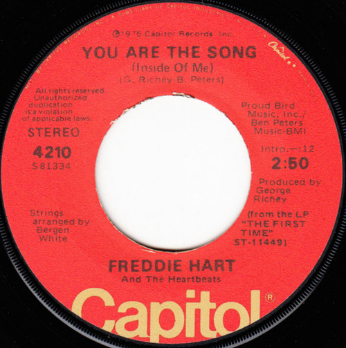 Freddie Hart And The Heartbeats - You Are The Song (Inside Of Me) (7", Single)