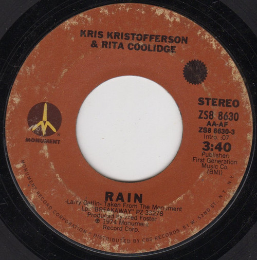 Kris Kristofferson & Rita Coolidge - Rain (7", Styrene, Ter)
