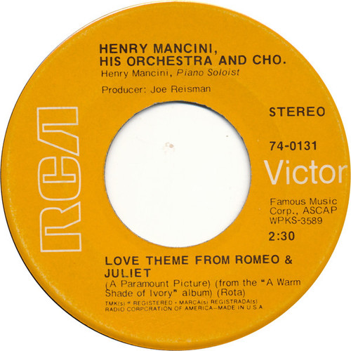 Henry Mancini, His Orchestra and Cho.* - Love Theme From Romeo & Juliet (7", Single, Roc)