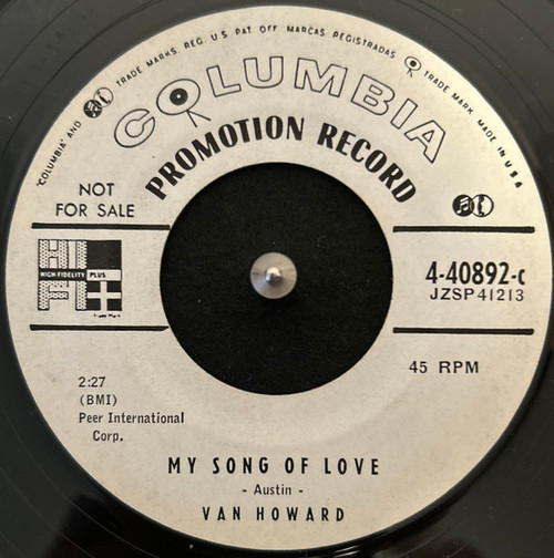 Van Howard - My Song Of Love / Tears On My Pillow (7", Promo)