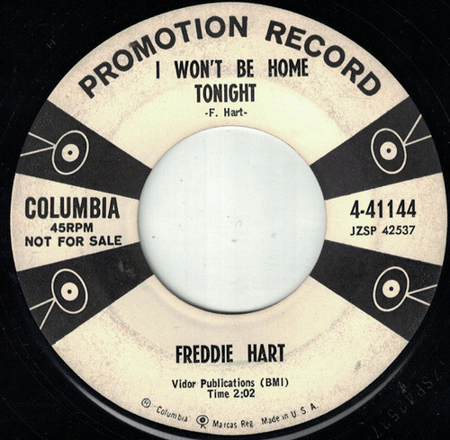 Freddie Hart - I Won't Be Home Tonight / Love, Come To Me (7", Promo)
