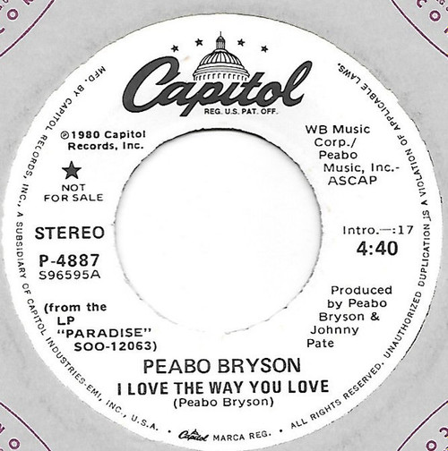 Peabo Bryson - I Love The Way You Love (7", Single, Promo)