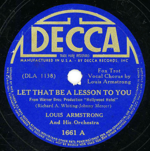 Louis Armstrong And His Orchestra - Let That Be A Lesson To You / Struttin' With Some Barbecue (Shellac, 10")