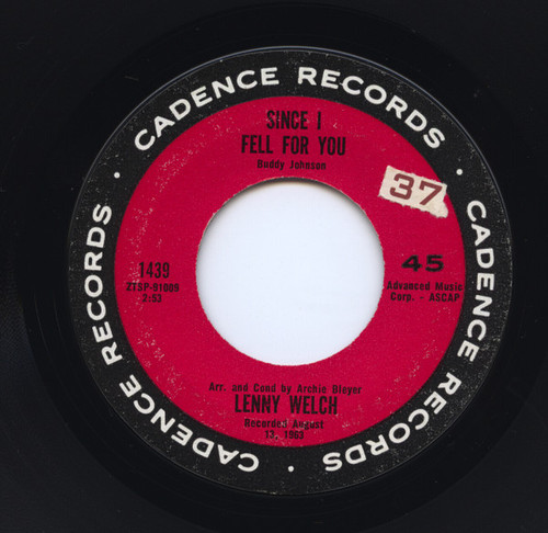 Lenny Welch - Since I Fell For You / Are You Sincere (7", Styrene, Ter)