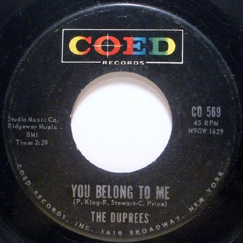 The Duprees - You Belong To Me / Take Me As I Am (7", Single, Roc)