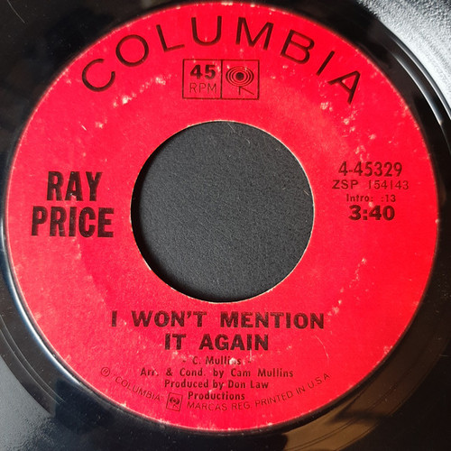 Ray Price - I Won't Mention It Again (7", Single, Pit)