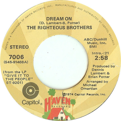 The Righteous Brothers - Dream On (7")
