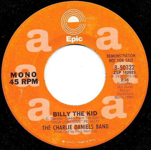 The Charlie Daniels Band - Billy The Kid (7", Mono, Promo)