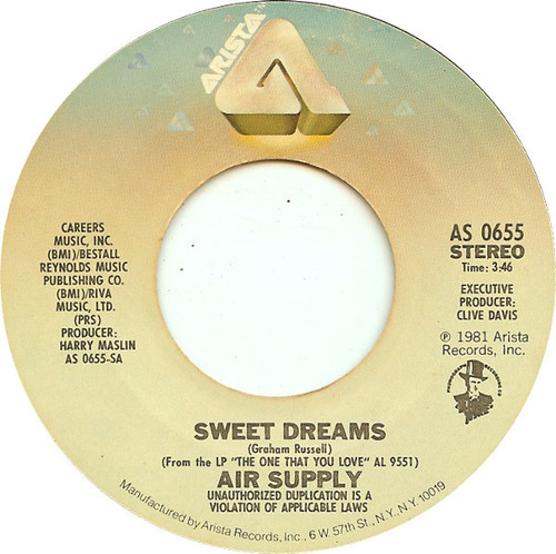 Air Supply - Sweet Dreams / Don't Turn Me Away (7", Single, Styrene, Pit)