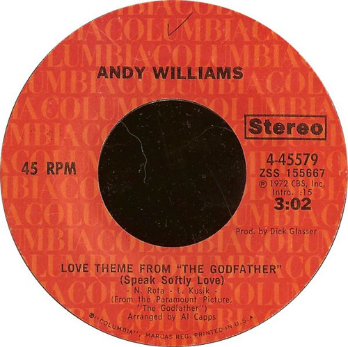 Andy Williams - Love Theme From "The Godfather" (Speak Softly Love) (7", Single, Styrene, Pit)