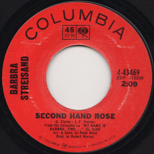 Barbra Streisand - Second Hand Rose (7", Single, Styrene, Ter)