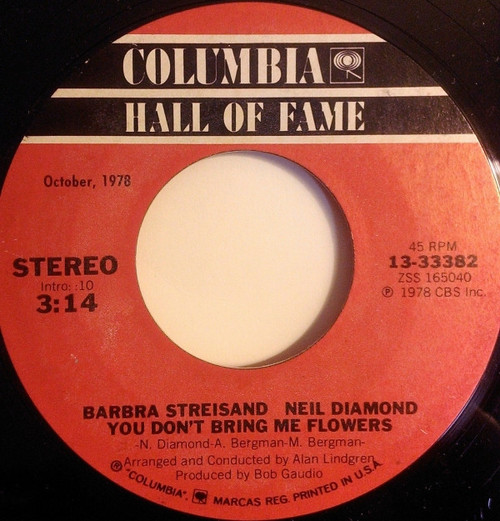 Barbra Streisand  & Neil Diamond  / Neil Diamond - You Don't Bring Me Flowers / Forever In Blue Jeans (7", Single, RE)