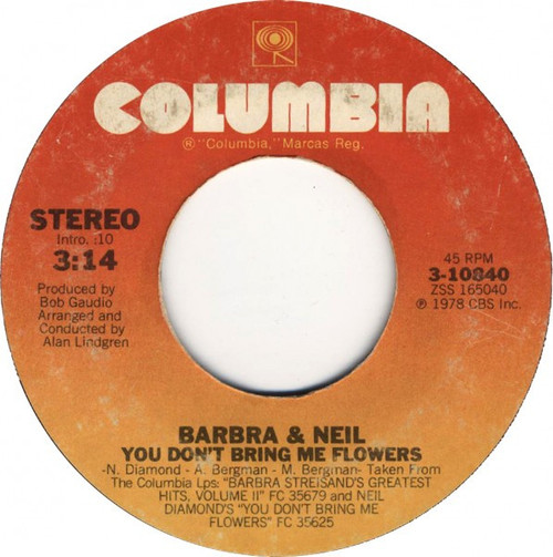Barbra* & Neil* - You Don't Bring Me Flowers (7", Single)