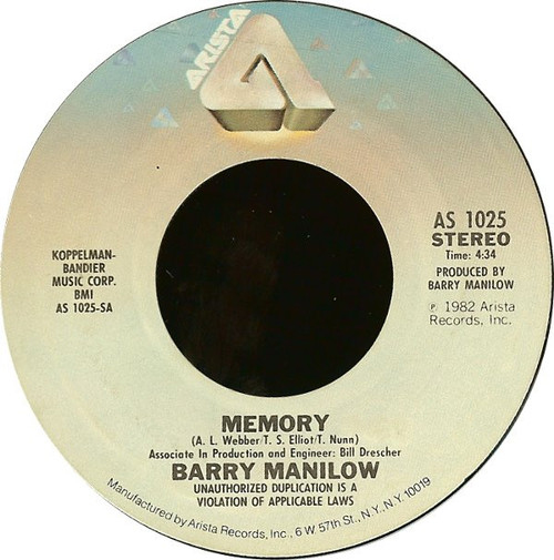 Barry Manilow - Memory (7", Styrene)