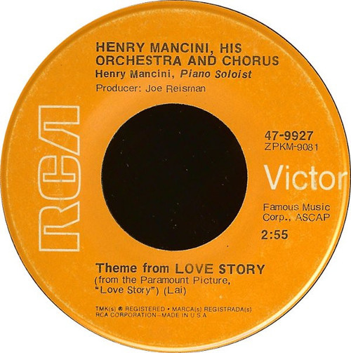 Henry Mancini, His Orchestra And Chorus* - Theme From Love Story (7", Single, Roc)
