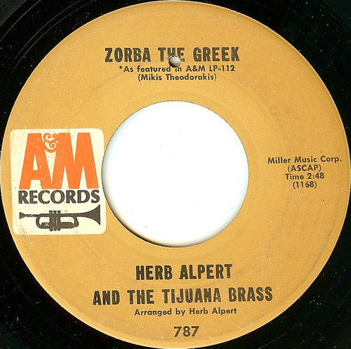 Herb Alpert And The Tijuana Brass* - Zorba The Greek (7", Single, Styrene, Mon)